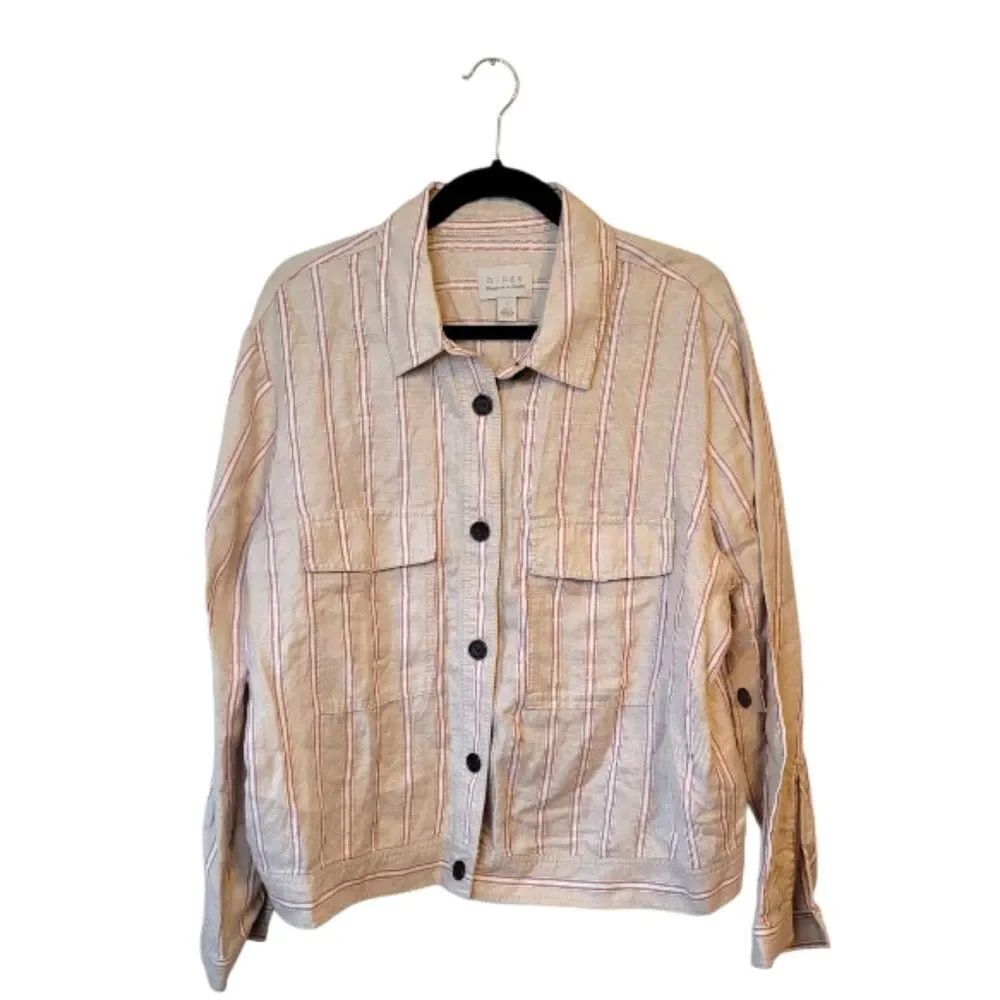 Hinge Nordstrom Light Beige Striped Linen Blend Casual Jacket Size 1